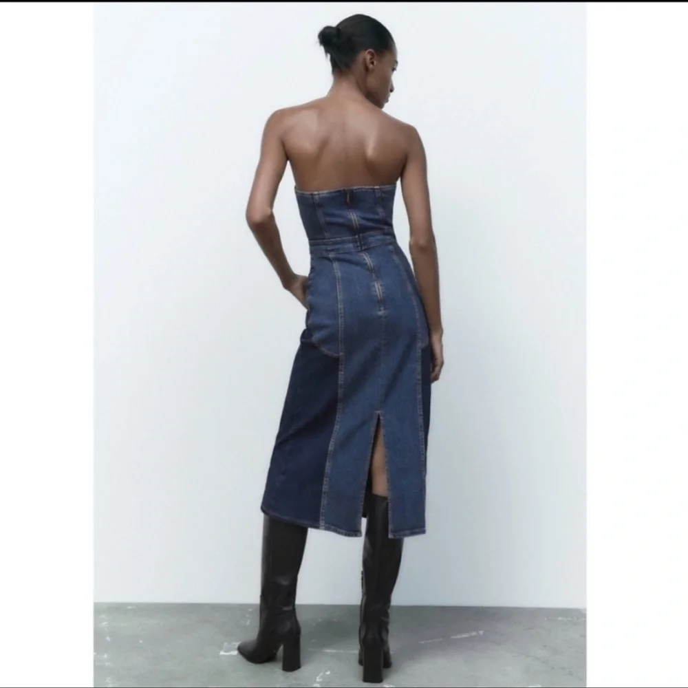 Zara Blue Denim Strapless Dress - Picture 11 of 16